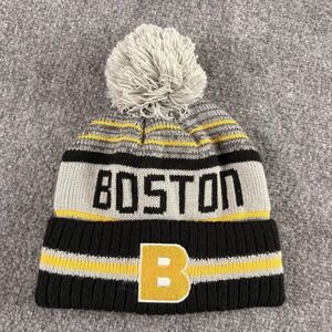 NHL Boston Bruins Face Off Cuffed Knit Beanie Hat Pom Robin Ruth Hockey Black